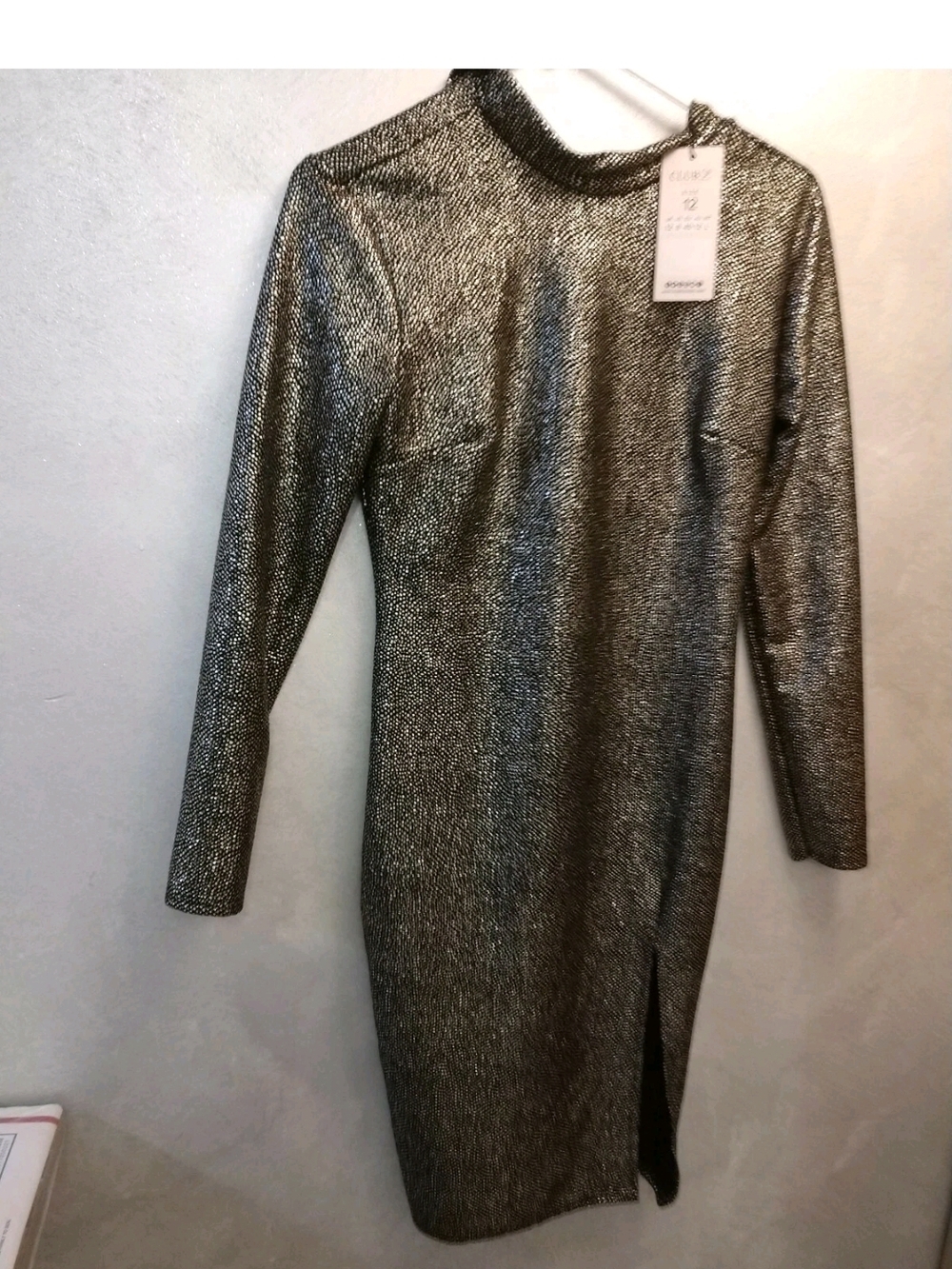 Club L London Metallic Silver Long-Sleeve Bodycon Dress